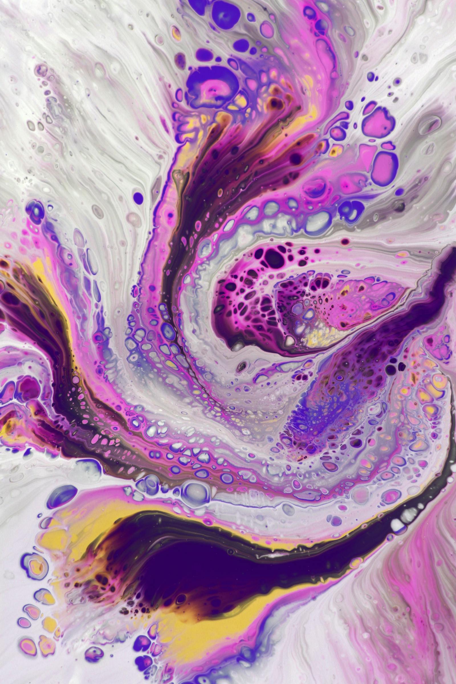 Purple and gold fluid pour abstract art
