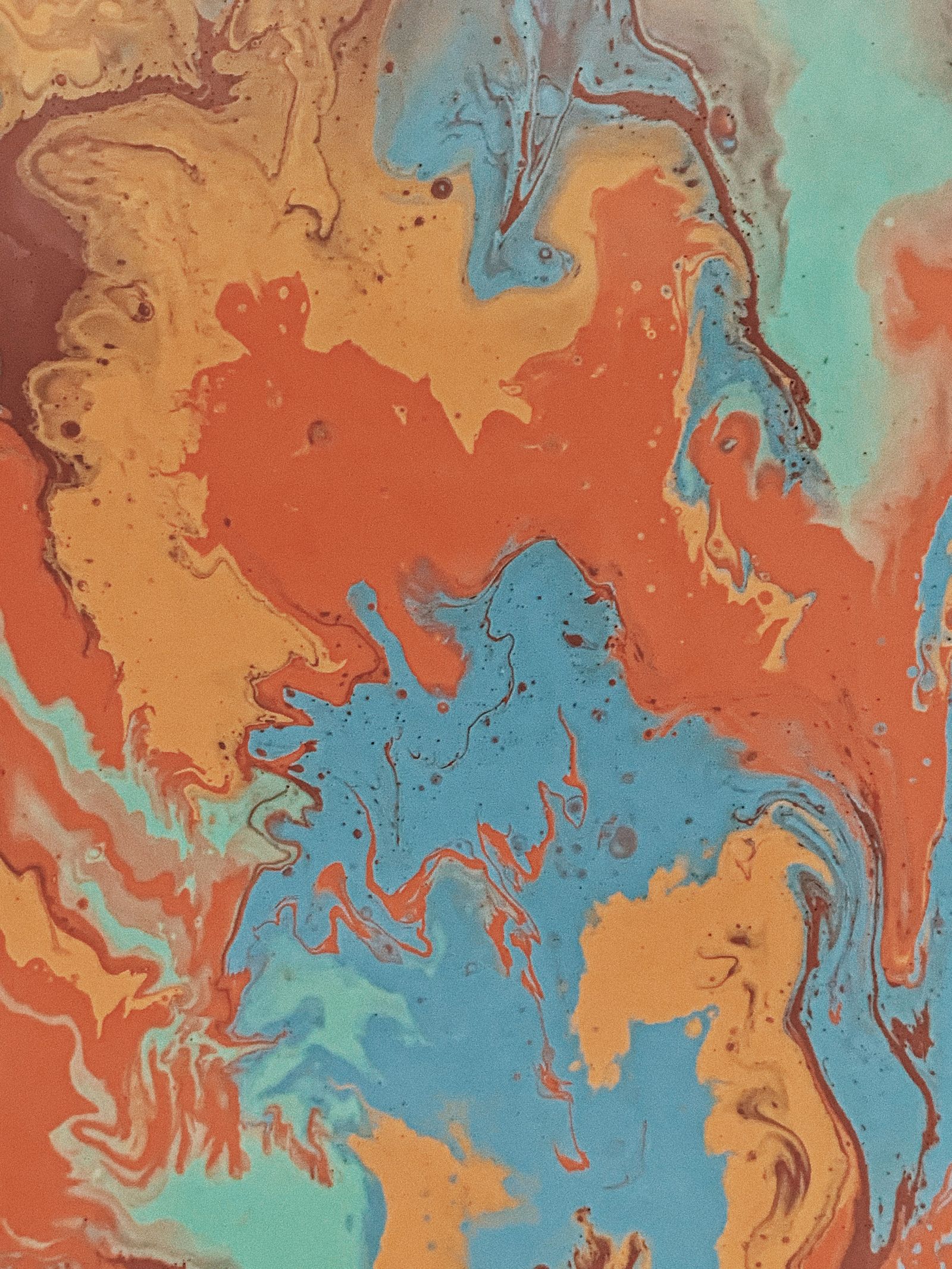 Orange and teal marble flow abstract
