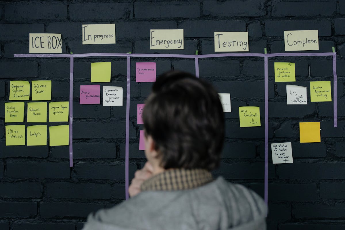Kanban board sticky notes wall