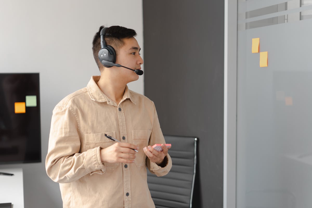 Salesperson phone headset office