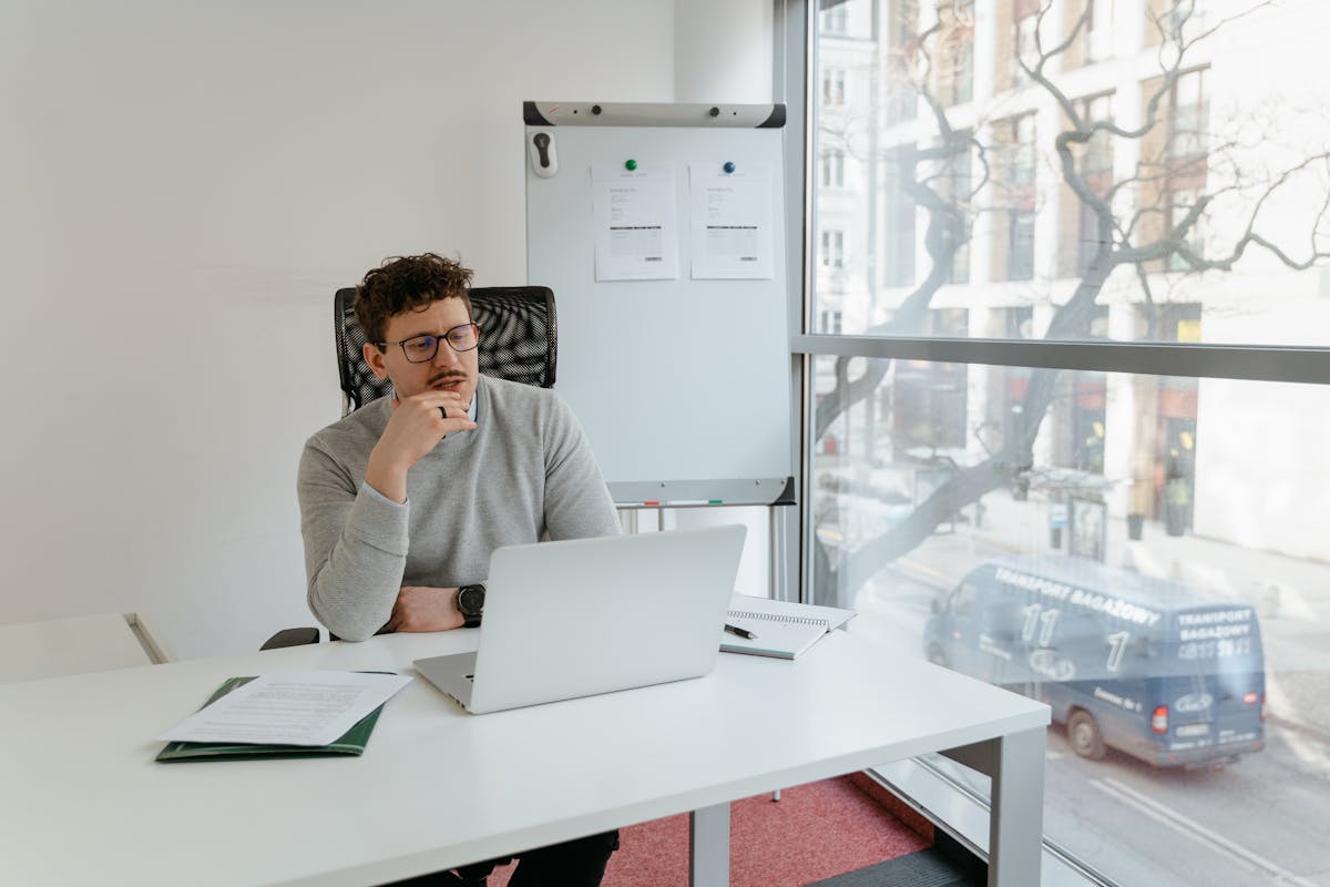 Entrepreneur working laptop office