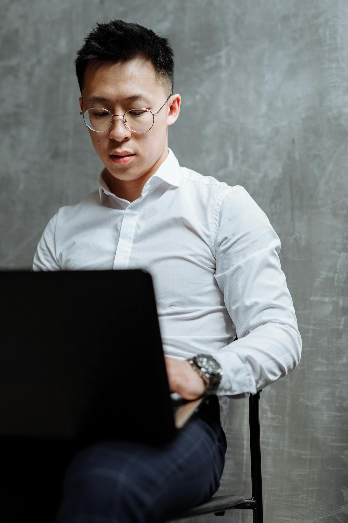 Entrepreneur working laptop office