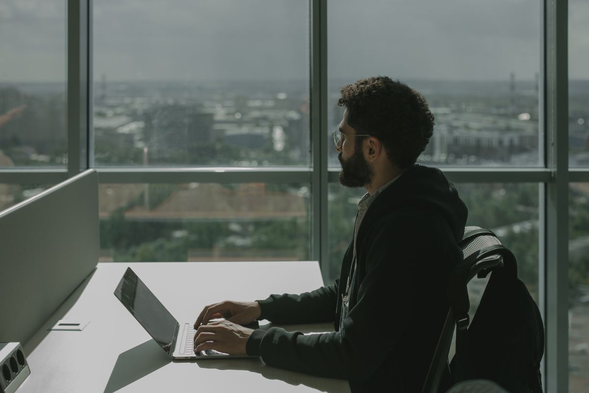 Entrepreneur working laptop office