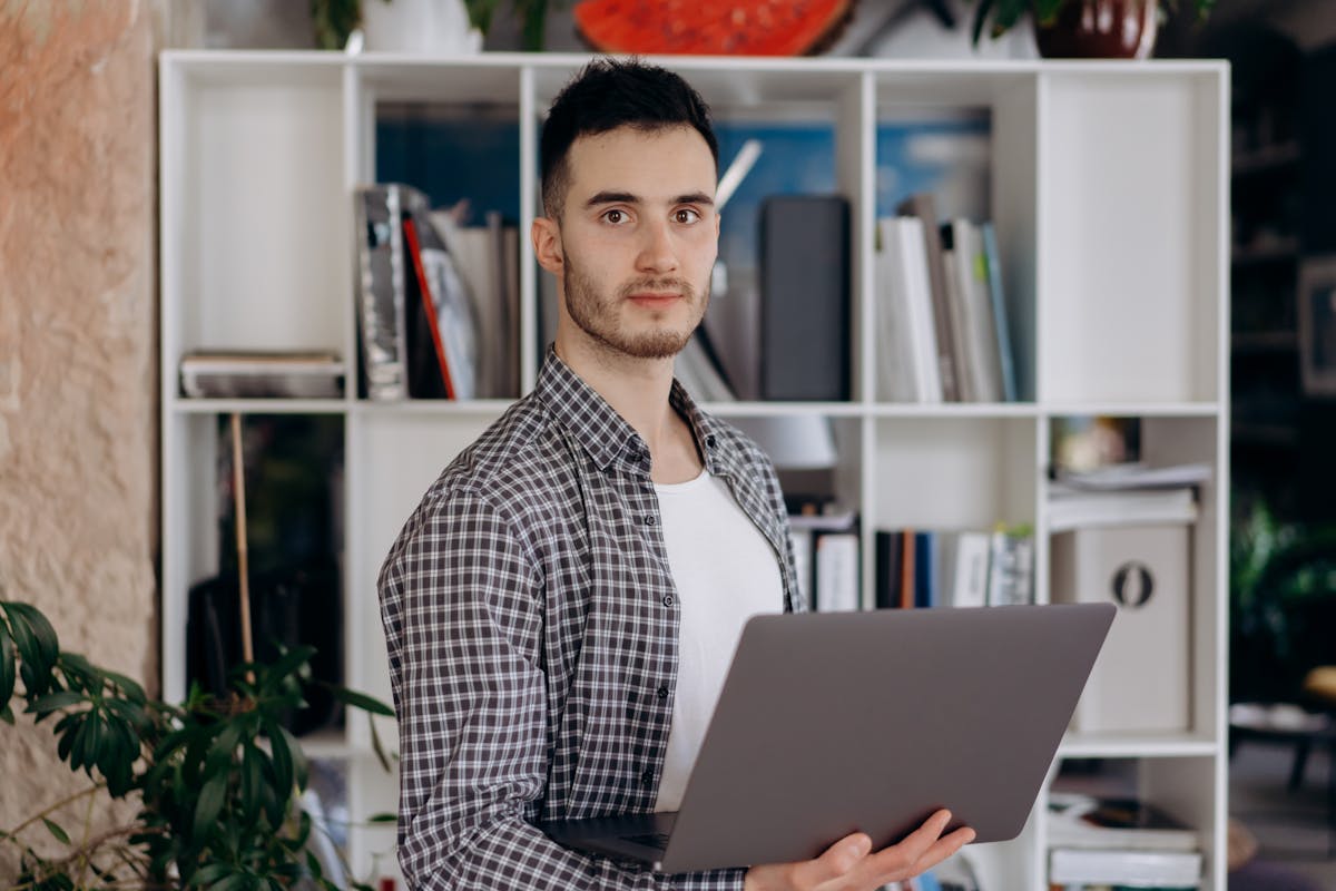 Entrepreneur working laptop office