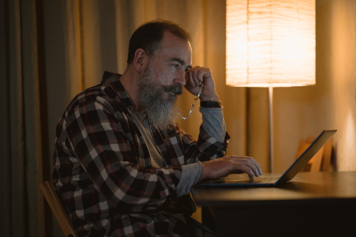 Founder working late laptop office