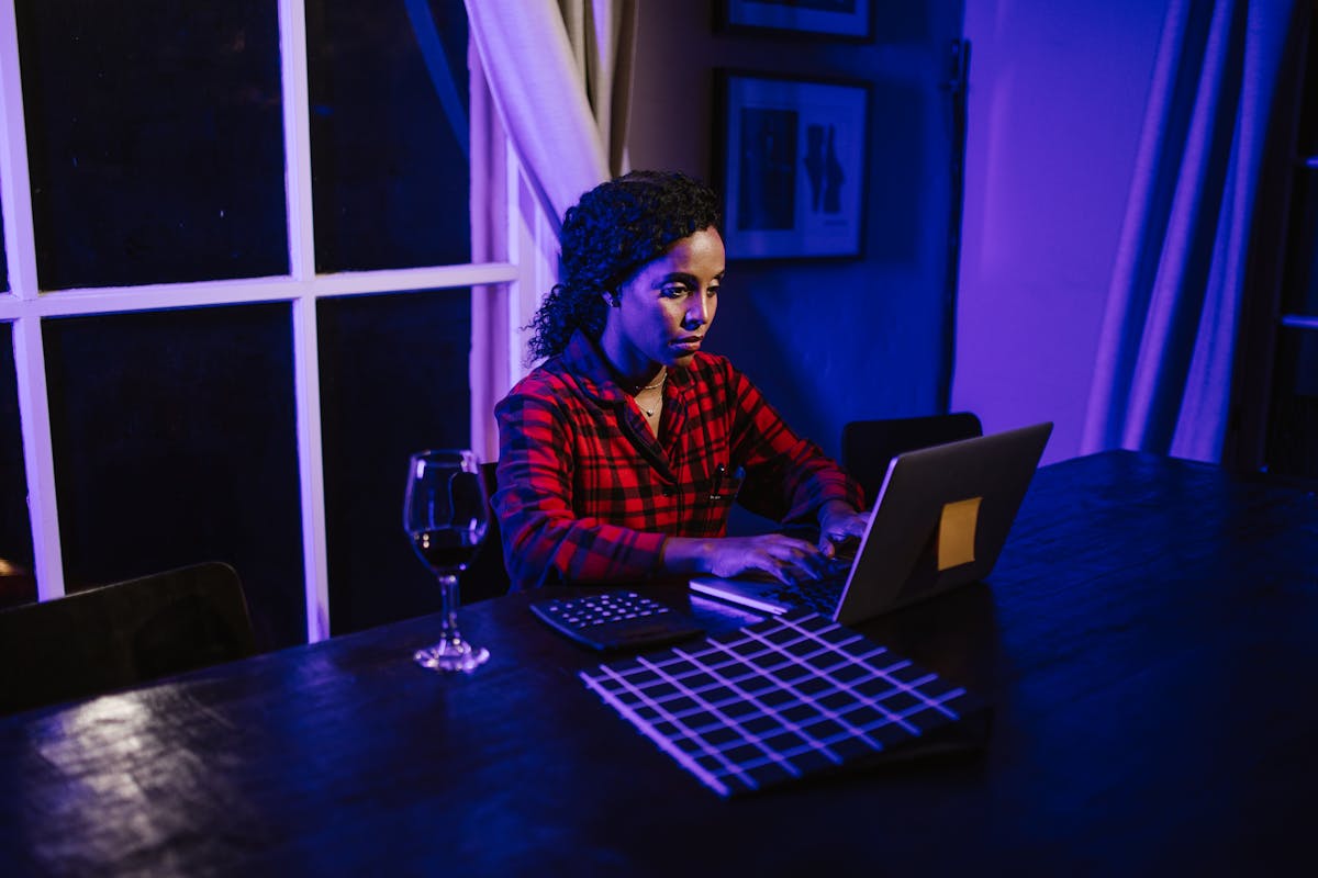 Founder working late laptop office