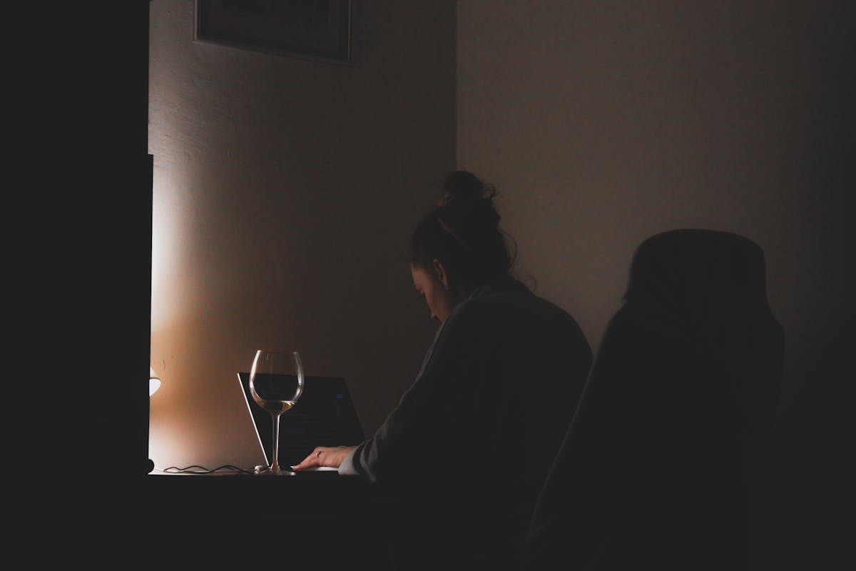 Founder working late laptop office