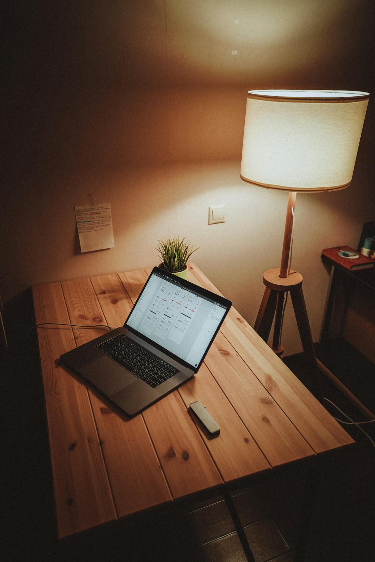 Freelancer laptop workspace home office