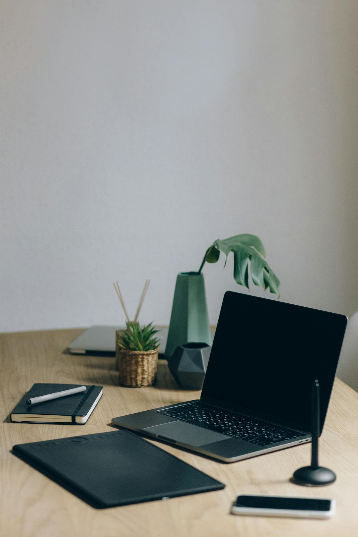 Freelancer laptop workspace home office
