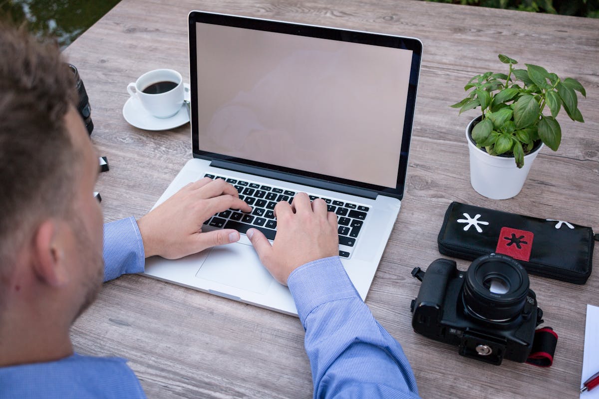 Freelancer laptop workspace home office