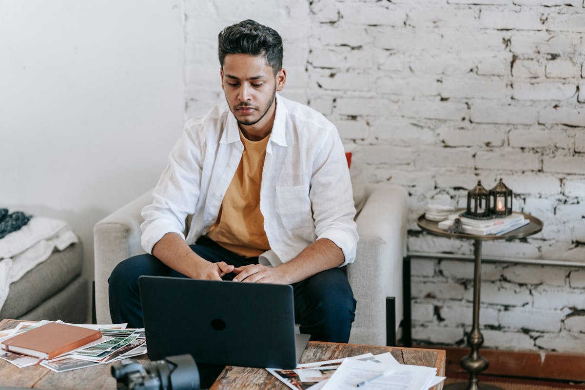Freelancer laptop workspace home office