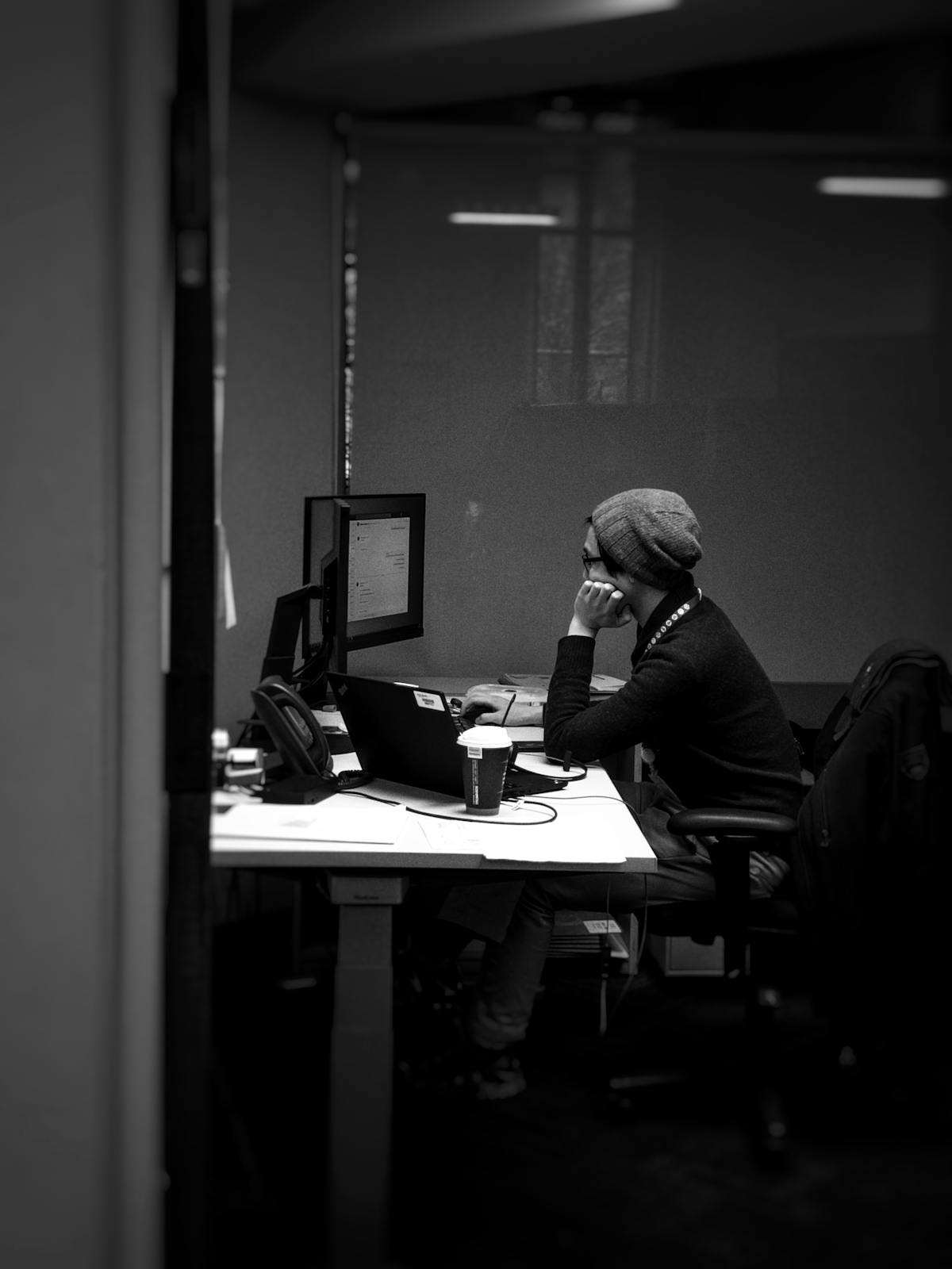 Strategy man working laptop office focused