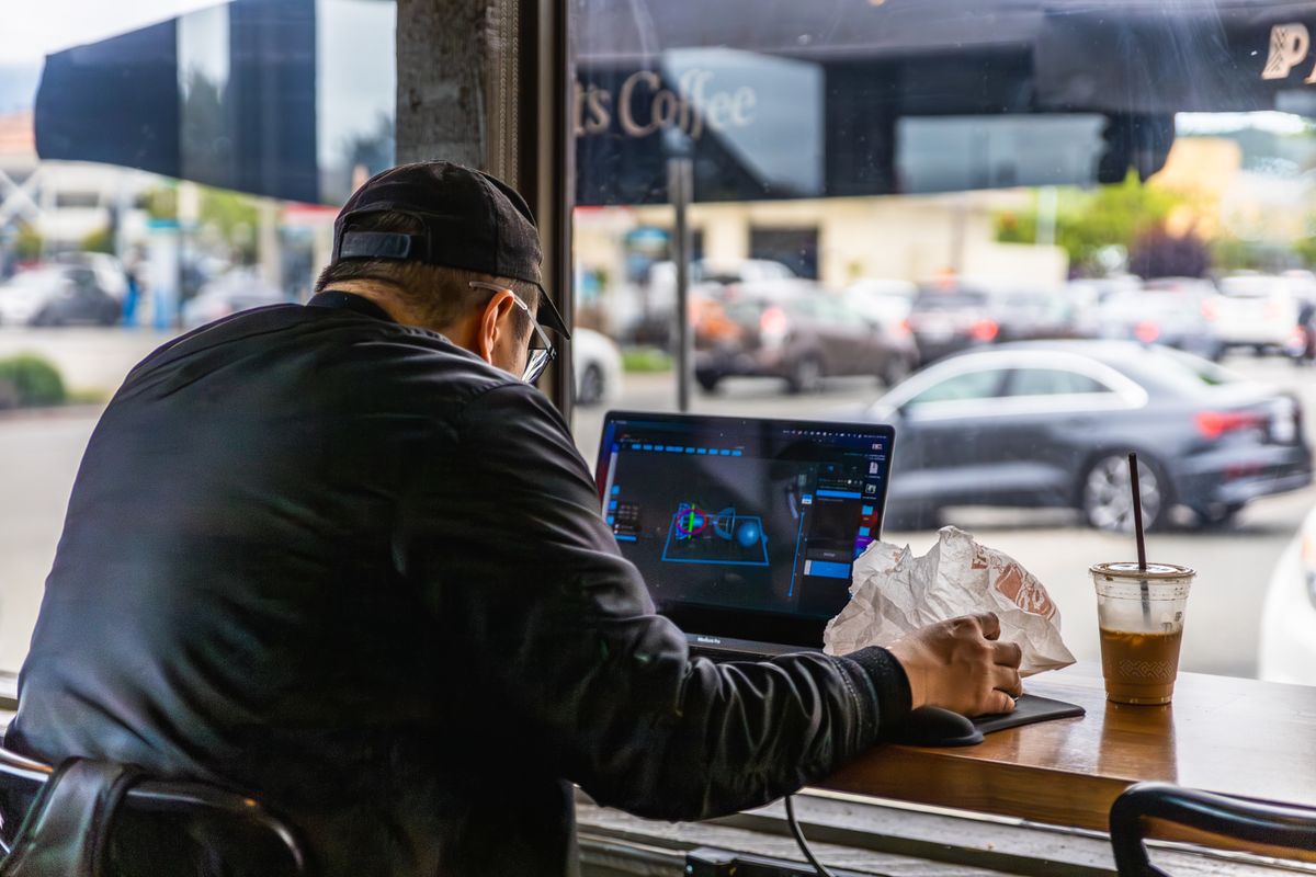 Strategy work laptop coffee shop remote