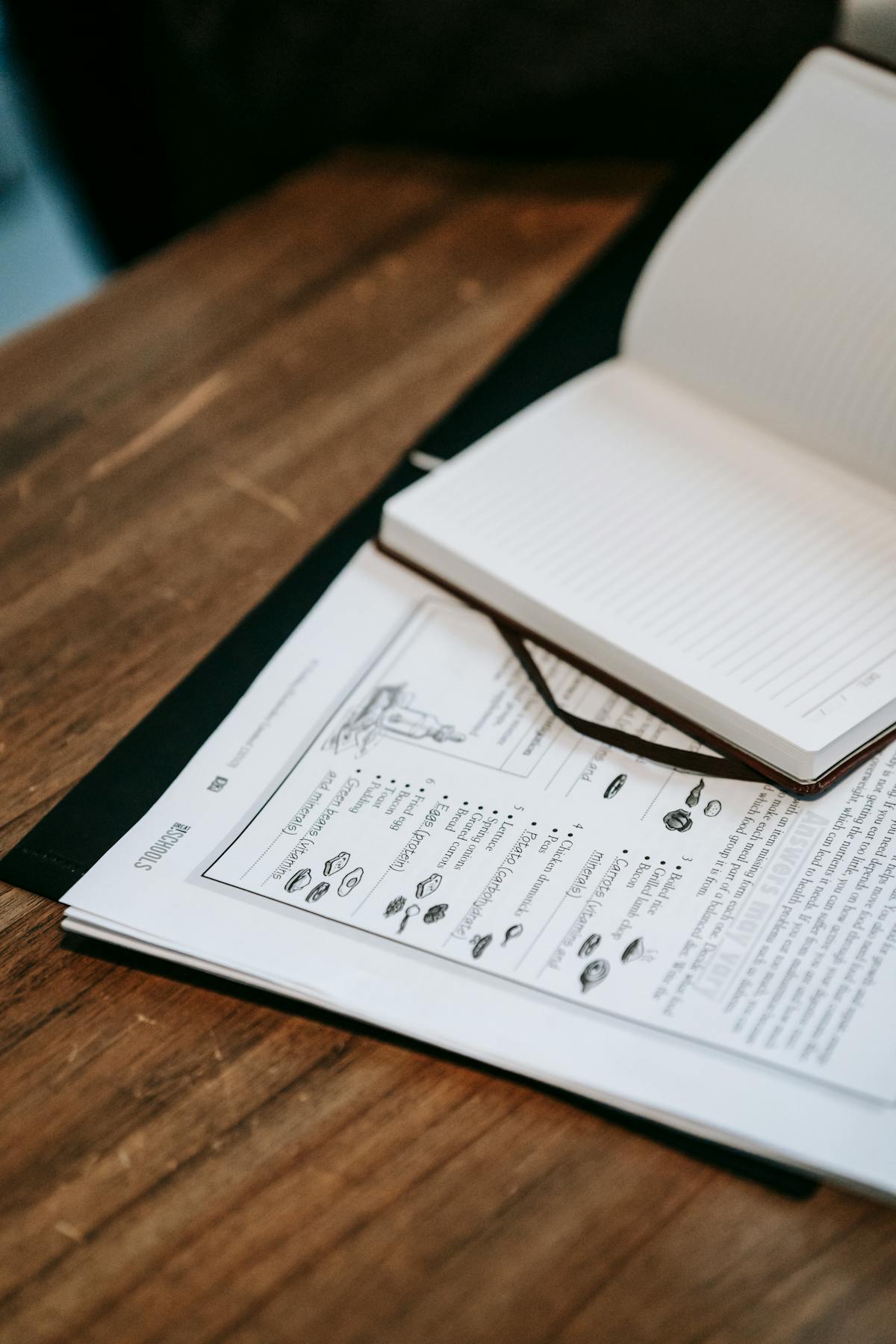 Blank document notebook desk
