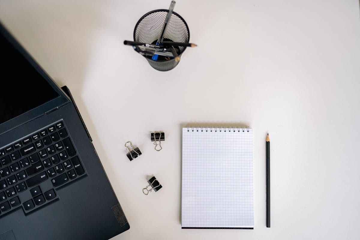 Blank document notebook desk