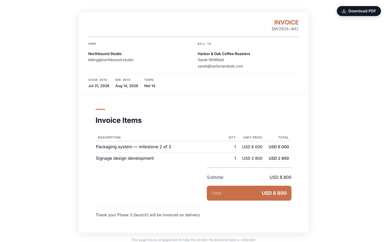 The approved quote converted to an invoice